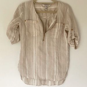 Linen beige and ivory striped blouse